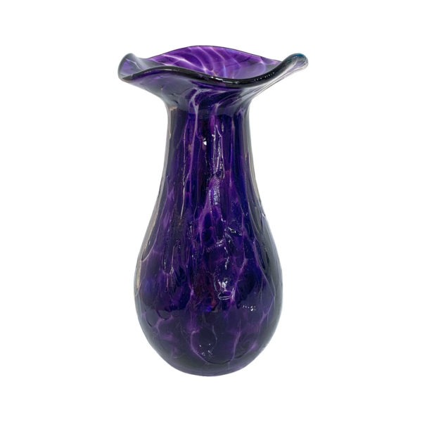 Purple Crunch Bud Vase, art glass by Will Shakspeare. Buy glass art online. Glass for sale online. Art for sale online. Norfolk art gallery, Riverside Art and Glass, Wroxham, East Anglia, United Kingdom. Gallery in the Lanes, Norwich.