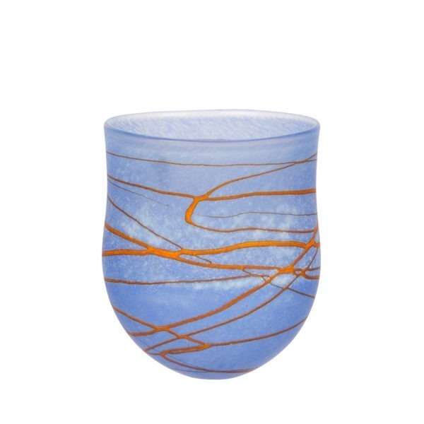 Blue Random Trail Vase, art glass by Will Shakspeare. Buy glass art online. Glass for sale online. Art for sale online. Norfolk art gallery, Riverside Art and Glass, Wroxham, East Anglia, United Kingdom. Gallery in the Lanes, Norwich.