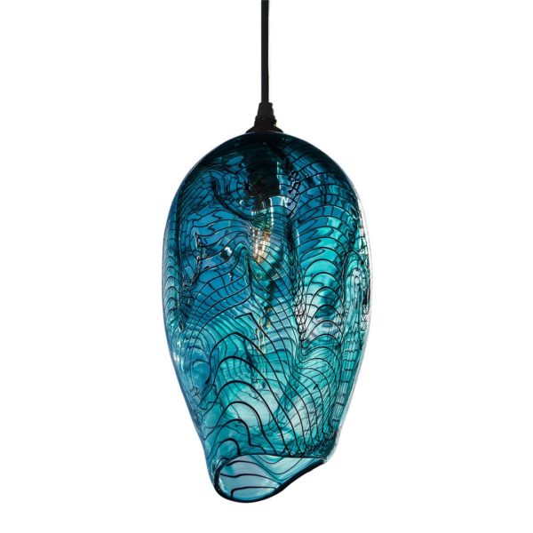 Contour Light in Aqua Shade. Art Glass by Bob Crooks. Buy glass art online. Glass for sale online. Art for sale online. Norfolk art gallery, Riverside Art and Glass, Wroxham, East Anglia, United Kingdom. Gallery in the Lanes, Norwich.