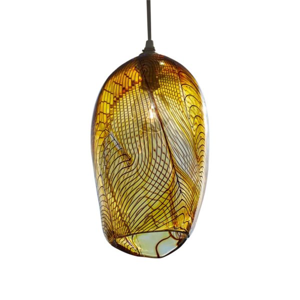 Contour Light Shade in Gold. Art Glass by Bob Crooks. Buy glass art online. Glass for sale online. Art for sale online. Norfolk art gallery, Riverside Art and Glass, Wroxham, East Anglia, United Kingdom. Gallery in the Lanes, Norwich.