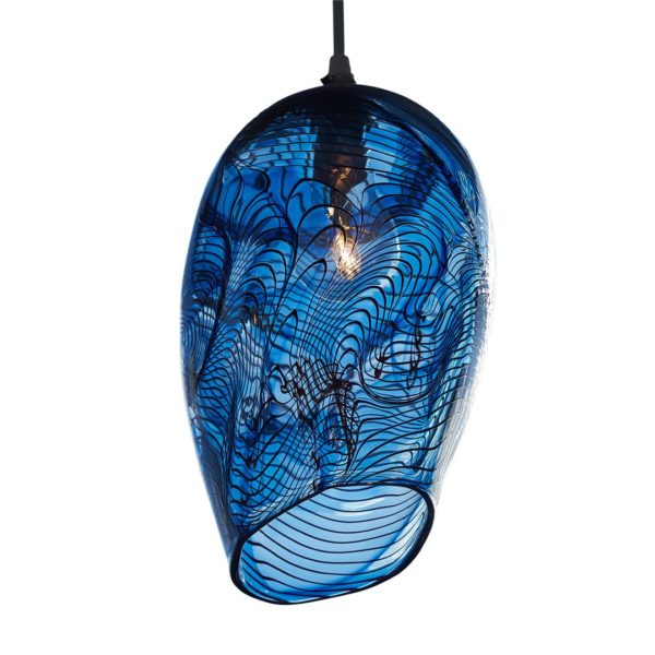Contour Light in Steel Blue Shade. Art Glass by Bob Crooks. Buy glass art online. Glass for sale online. Art for sale online. Norfolk art gallery, Riverside Art and Glass, Wroxham, East Anglia, United Kingdom. Gallery in the Lanes, Norwich.
